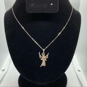 Sterling Silver 925 Necklace 18” with Angel Pendant 1 1/4”